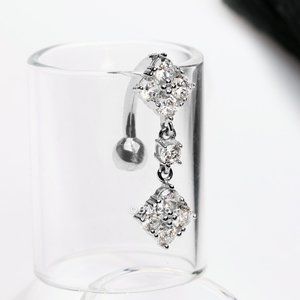 14 Karat White Gold Sparkle Princess Dangle Top Down Reverse Belly Button Ring